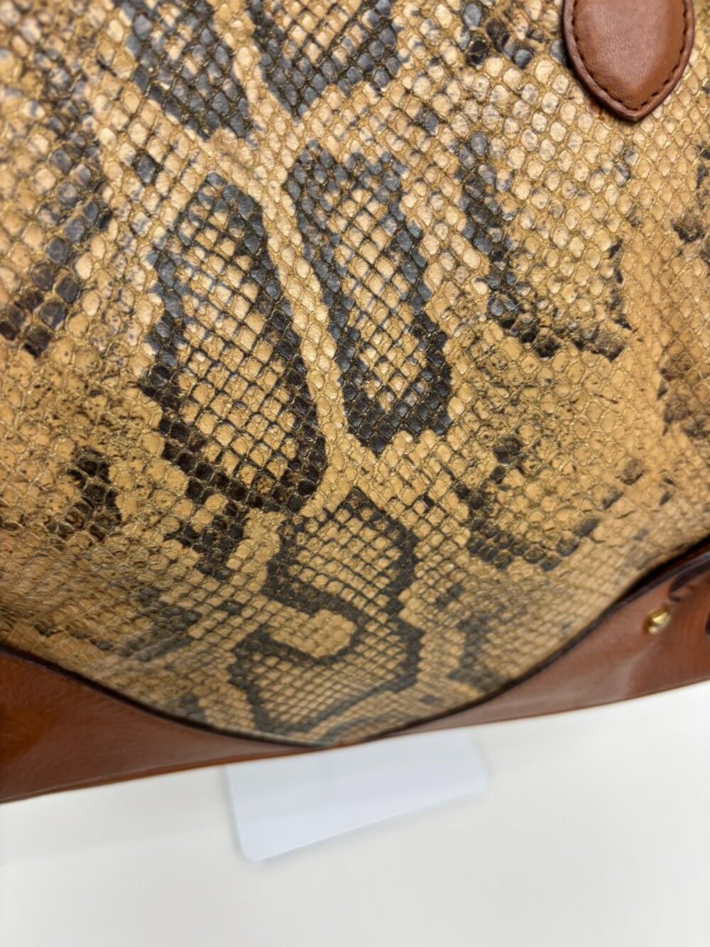 MCM Brown Python Snakeskin Leather Top Handle Satchel Shoulder Bag - Picture 4 of 8